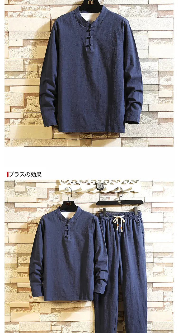 (Shirt + trousers) 2026 autumn fashion men shirt spring Man Cotton and linen shirts long sleeve men's casual shirts men M to 5XL