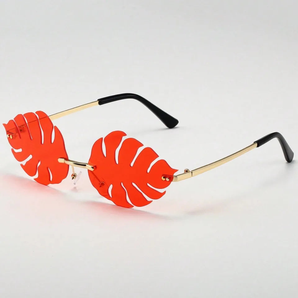Trendy Tropical Leaf Sunglasses Unisex Rimless Green Monstera Sun Glasses Novelty Plant Shaped Eyewear for Beach Summer Carnival