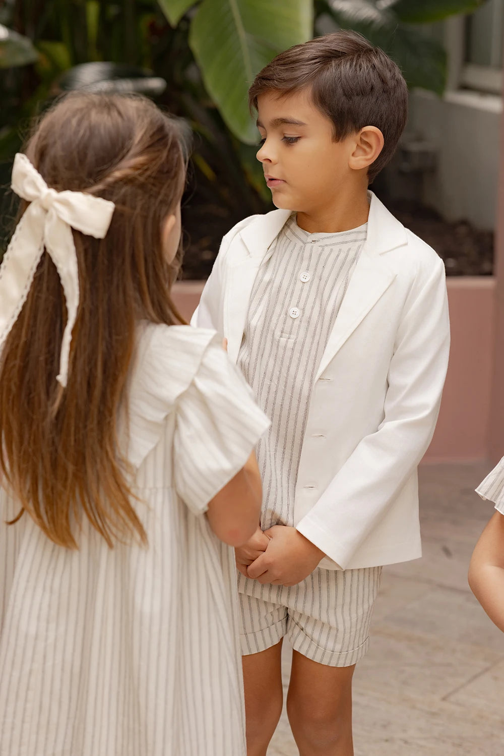 AP Santorini Stripe Collection SS26 Girls Ruffles Sleeve Dress Baby Kids Set V-neck Knit Top Brothers Sisters Family Matching