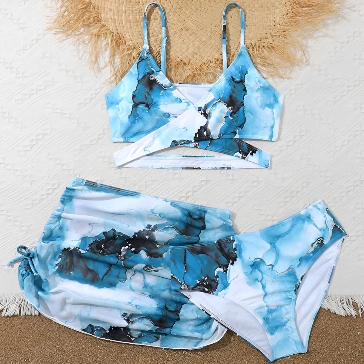 3 Pieces Tie Dye Print Bikini 2026 Girls Swimsuit with Skirt Kids Swimwear Female Bathers Bathing Swimming Swim Suit Beachwear