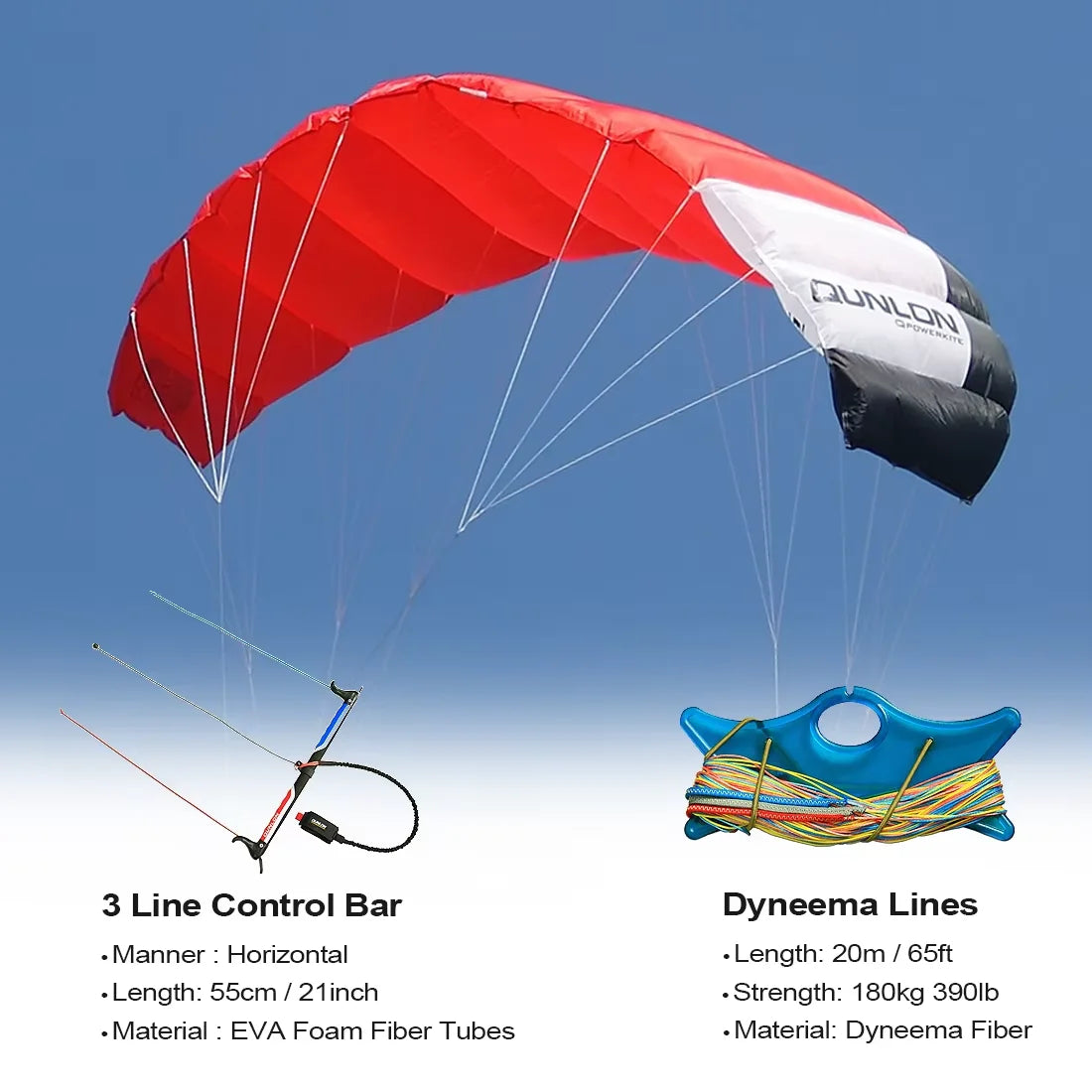 9km2~3sqm Triple Line Power Traction Kite 3x20mx390lb Flying Line Control Bar Professional Kitesurfing Kiteboarding Trainer Kite