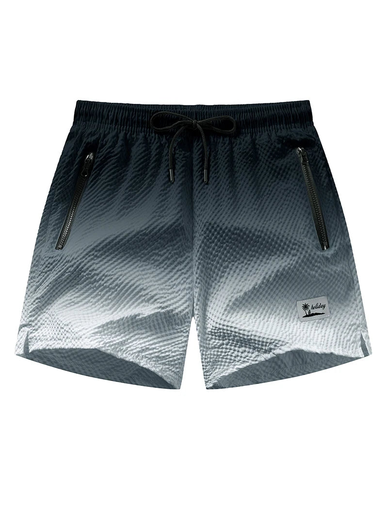 Men's Seersucker Beach Shorts with Mesh Liner Summer Casual Board Shorts with Zipper Pockets Quick Dry Swim Shorts Swim Trunks