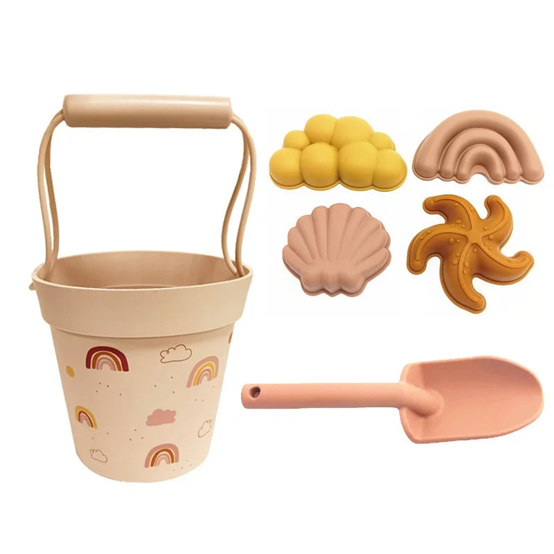 Summer Outdoor Parent Child Interactive Toy Silicone Beach Bucket Set  Baby Sand Digging And Water Play Tools