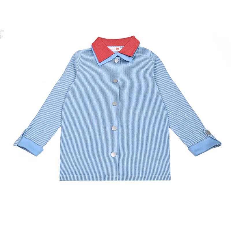 Kids Family Sibling Matching Pinstripe Clothes Set Girls Teenage Dresses Boys Shirt Baby Rompers Garment Washed Children Clothes