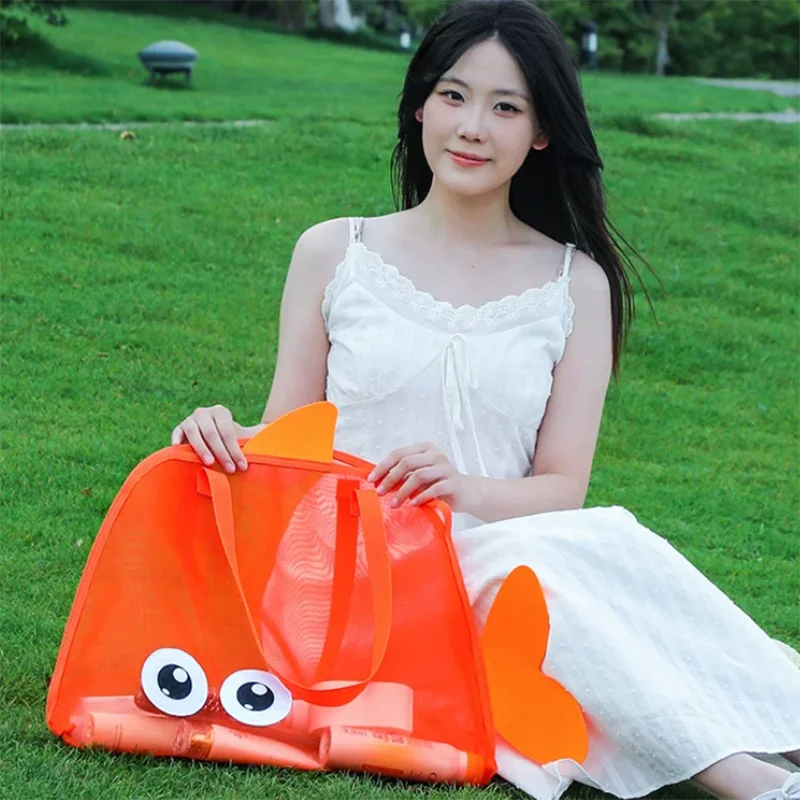 Cute Large Capacity Storage Bag Portable Foldable Mesh Sand Digging Toy Organizer Pouch for Beach Travel Outdoor Sports