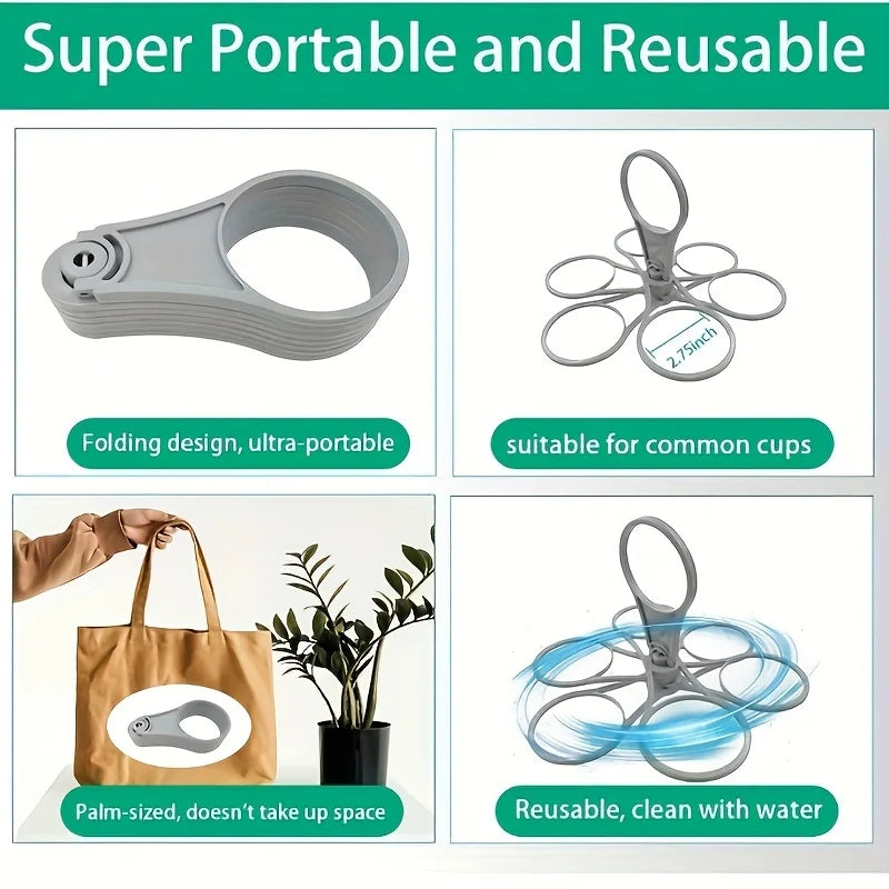 1/2pcs 6-Slot Portable Drink Holder Folding Beverage Tray with Handle Pocket-Sized for Outdoor Picnics Party Reusable Cup Holder