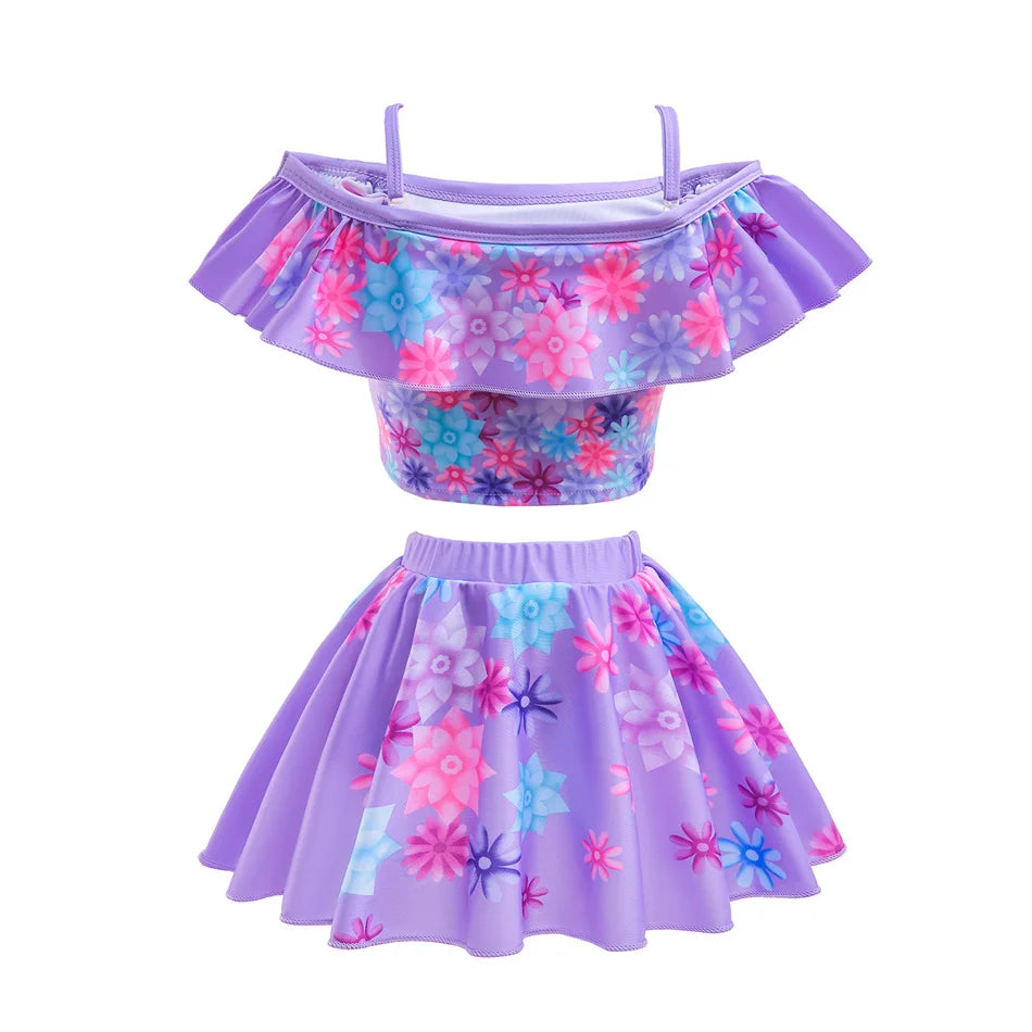 Encanto Cosplay Mirabel Isabela 2Pcs Tops Skirt Set Girls Dolores Luisa Pepa Bikini Swimwear Children Print Beachwear Costumes
