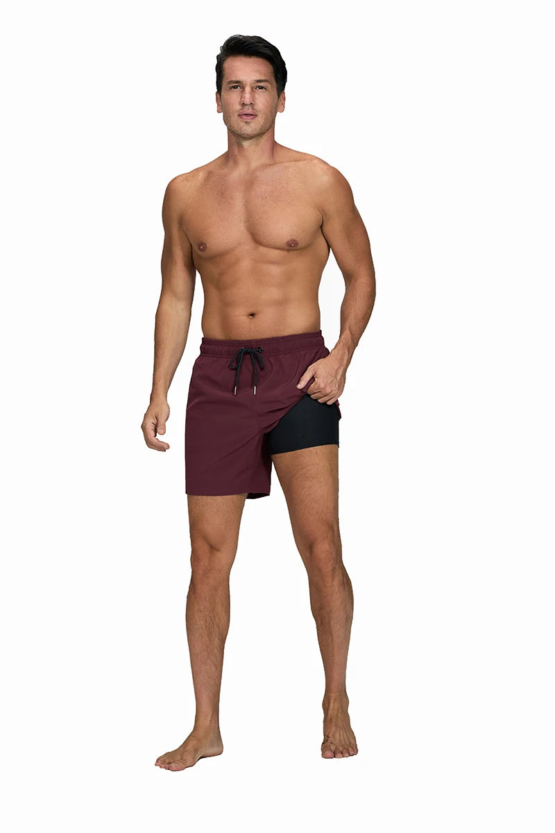ESCATCH 2026 Latest Mens Shorts Breathable Long Lining Quick-Dry Sports Swim Traje De Baño Hombre Zipper Pockets Beach Shorts