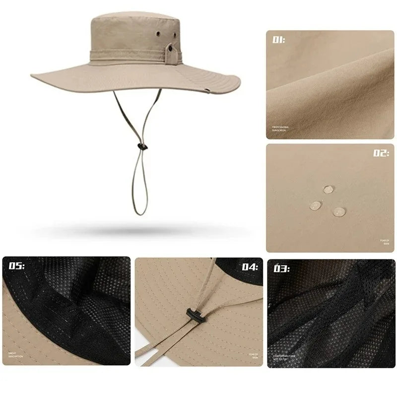 Summer Mountaineering Fishing Hat Men's UV Resistant Fisherman Hat Large Eave Outdoor Work Sun Protection Hat Sun Visor Hat