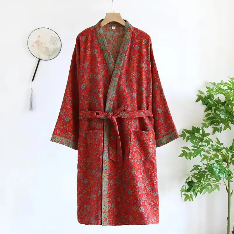 Pure Cotton Robe Women's Pajamas 3/4 Sleeve Spring Autumn Bathrobe Female Winter Morning Loose Home Wear Sleep Wedding Dress