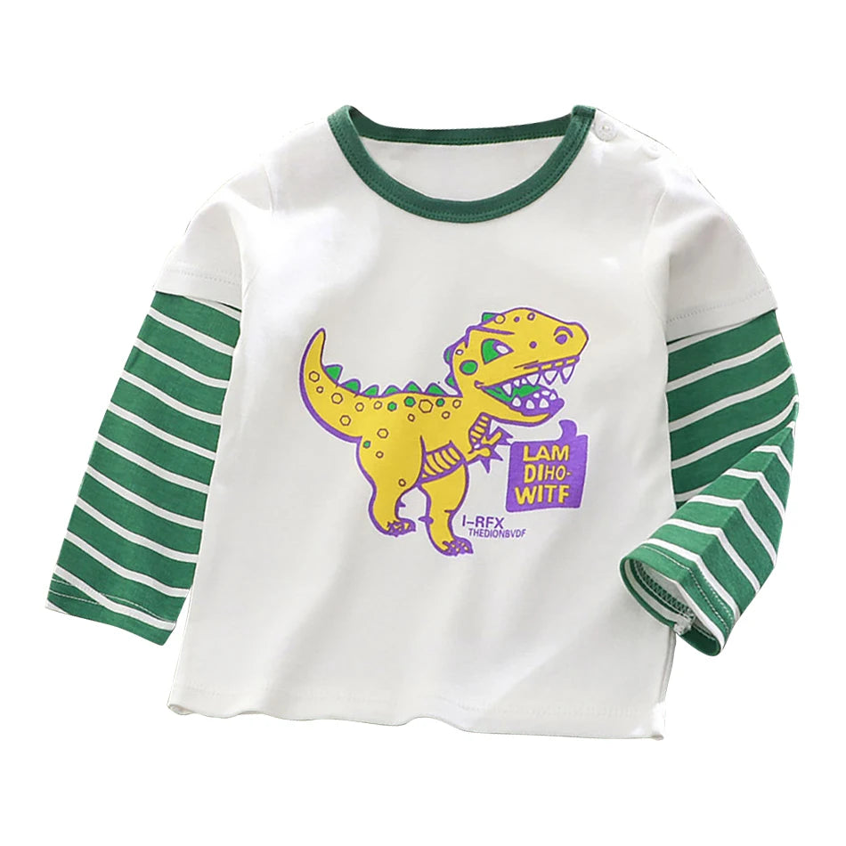 Durable Children Cotton Long Sleeve Dinosaur Pattern Print Shirts Suitable Boys and Girls Autumn Winter Playtime and School Days