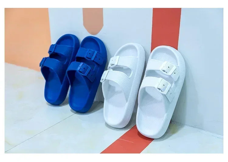Soft Sole Beach Slippers Men Summer Adjustable Buckle Non-Slip Home Woman Comfortable Thick Bottom Sandals
