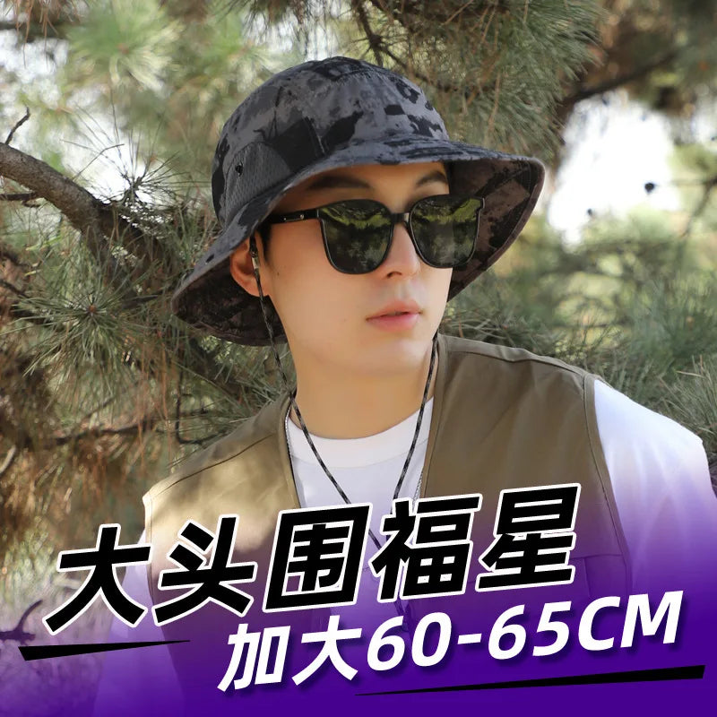60-65cm Xxl Big Head Hat Men Summer Outdoor Jungle Fisherman Cap Lightweight Sunscreen quick-drying Sun Hats  Hot