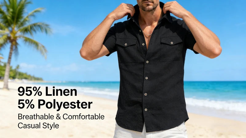 Men's Linen Casual Short Sleeve Shirt Lapel Collar Button Lightweight Breathable Summer Daily Beach Vacation Work Shirt for Men