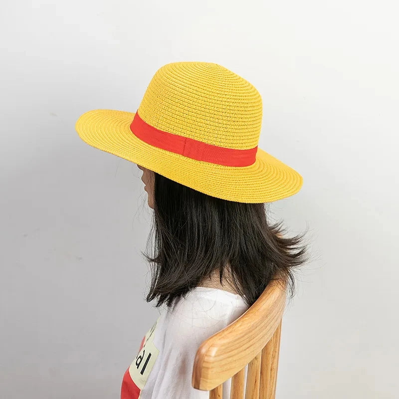 Luffy Straw Hat Anime Cosplay Prop Hat Role Play Performance Summer Beach Accessories Adult Unisex Sunshade Hat Halloween Gift
