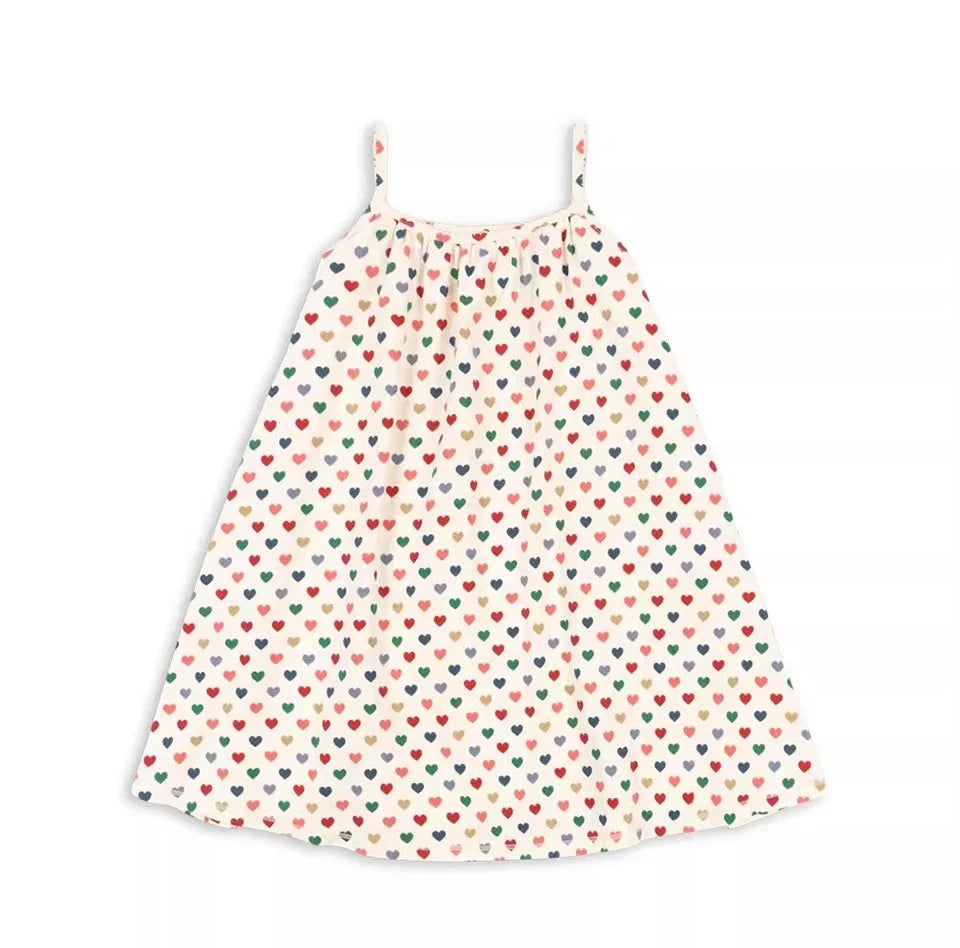 Children Clothes Set 2025 KS Summer Girls Floral Tops Shorts Set Girl Heart Print Slip Dress Kids Short Sleeved Vacation Suit
