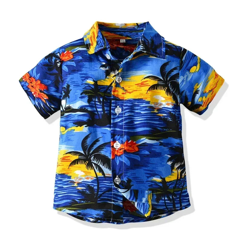 Seaside Holiday Dad-son Matching Summer Shirt Beach Style Short-sleeved Flower Shirt Family Matching Shirts Dad and Son Shirts