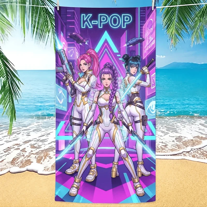 K-POP Girl Group Future Warrior Gear Cyberpunk Beach Towel, Ultra-Fine Microfiber, Oversized Quick-Dry Sand-Free Towel for Beach