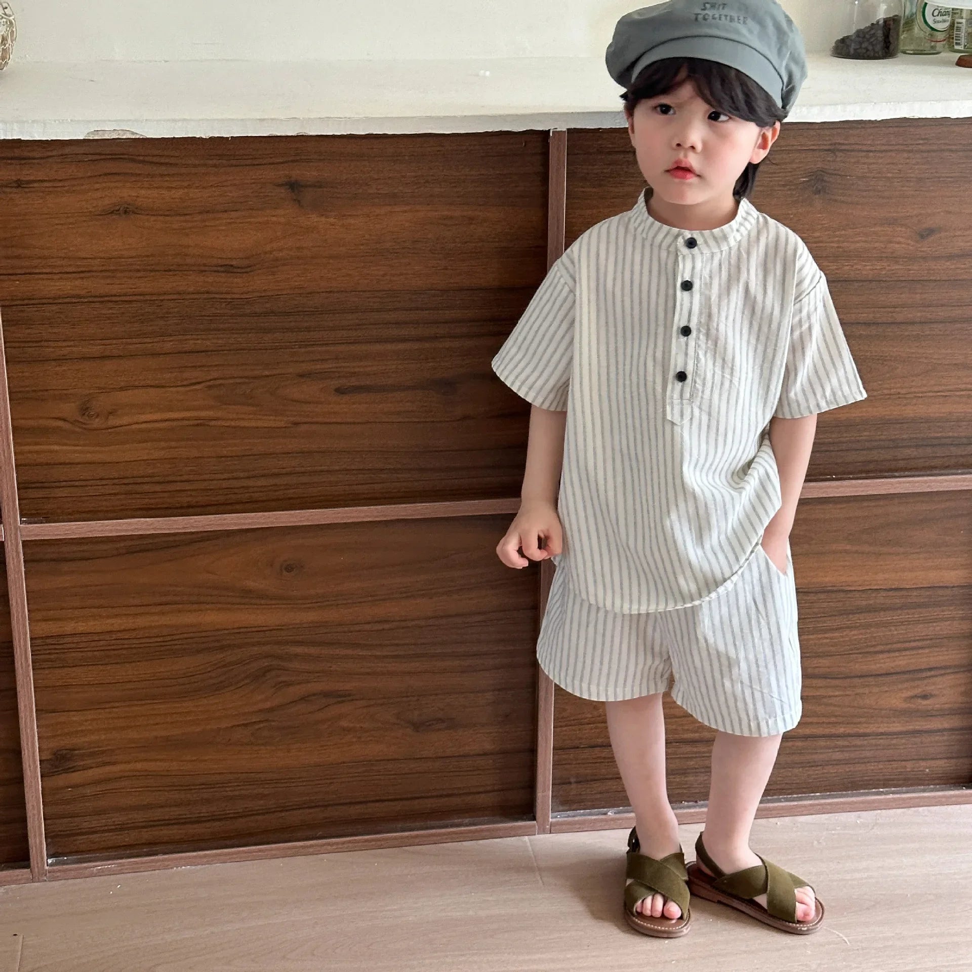 22004 Brother Sister Clothes Summer New Short Sleeve Stripes Baby Boy's Suit Or Cotton Girl Dress