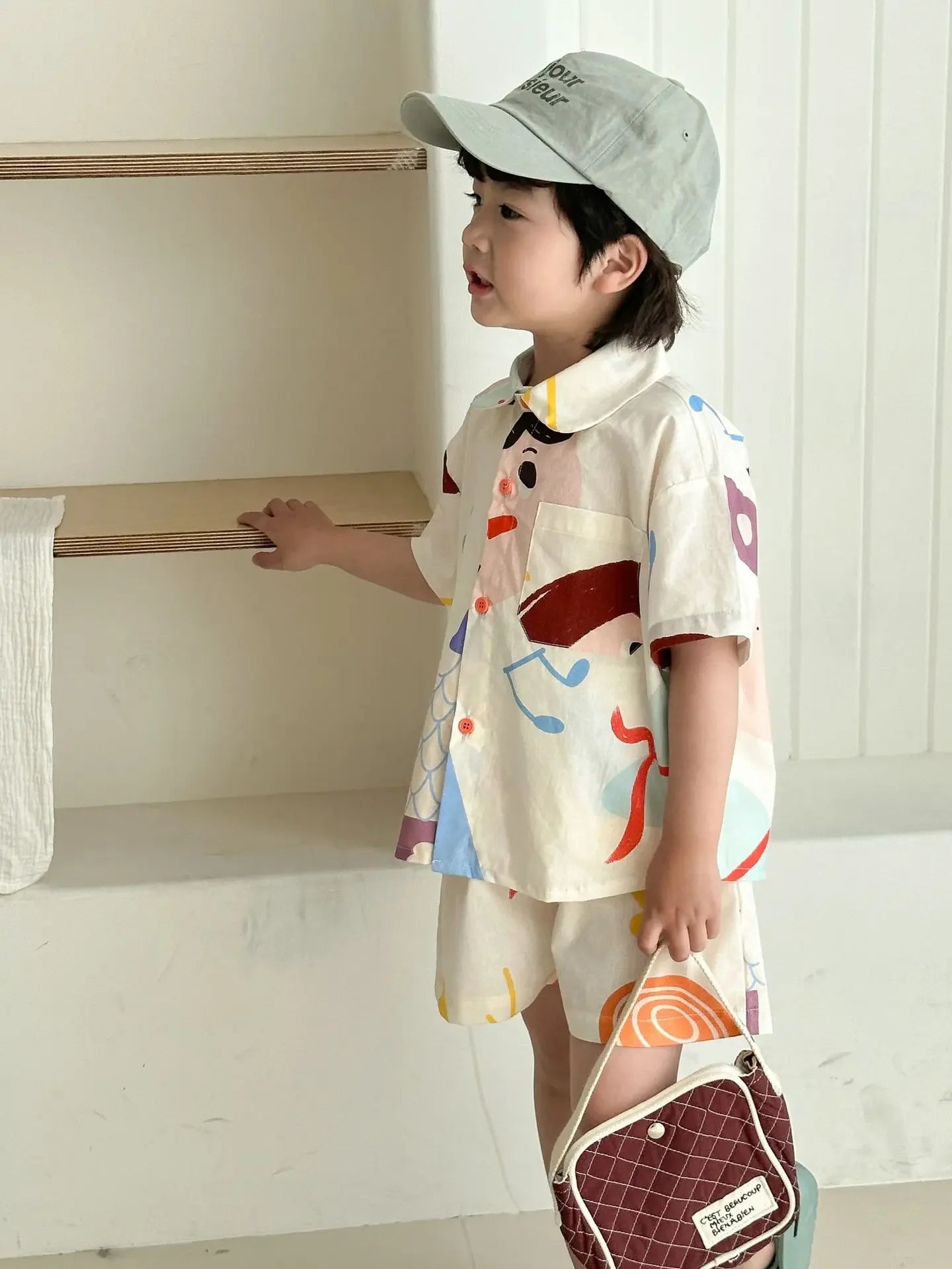 Kids Set Brother And Sister Clothes 2025 Summer New Boy's Two Piece Suit Or Short Sleeve Girl's Graffiti Dress Cartoon Clothes