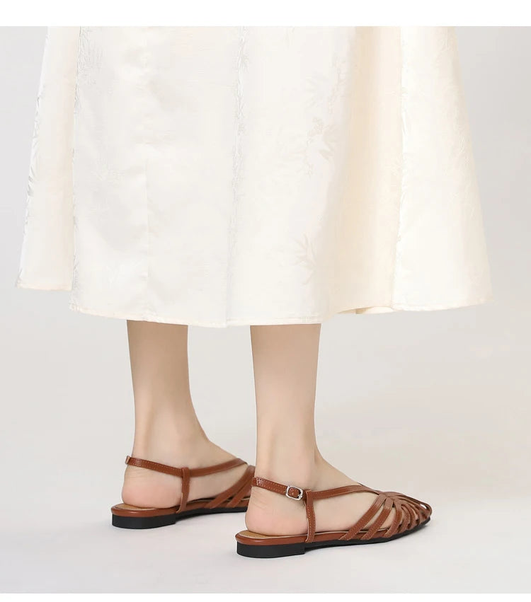 ZAROY Narrow Band Women Flat Sandals Large Size Designer Brand Banquet Wedding Shoes Summer Hollow Beach Gladiator Sandalias