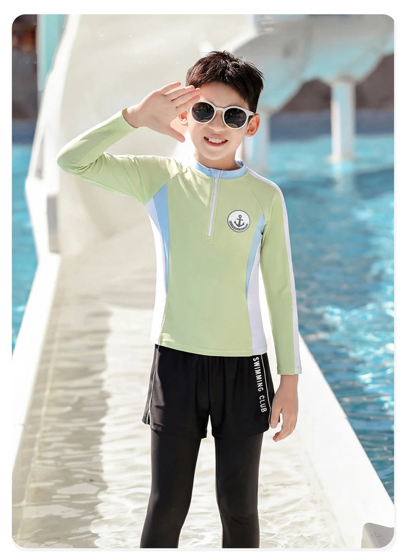 Full Body Boys Swimwear Sun Protection Kids Swimsuit Two Piece Children Long Sleeve Bathing Suit Summer Swimming Pool Clothes