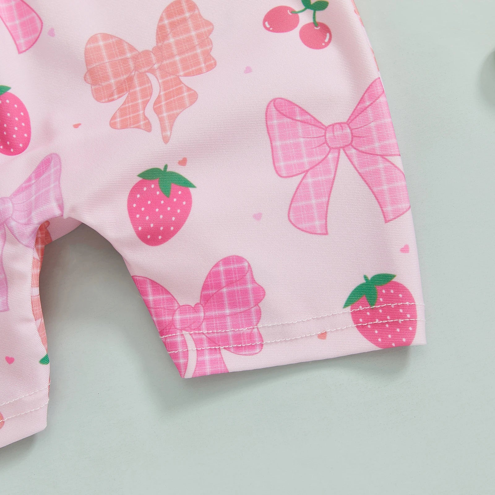 Summer Toddler Baby Girl Short Sleeve Swimwear Bathing Suit Infant Rash Guard Swimsuit Kids Cherry/Bow Print Zipper Beachwear