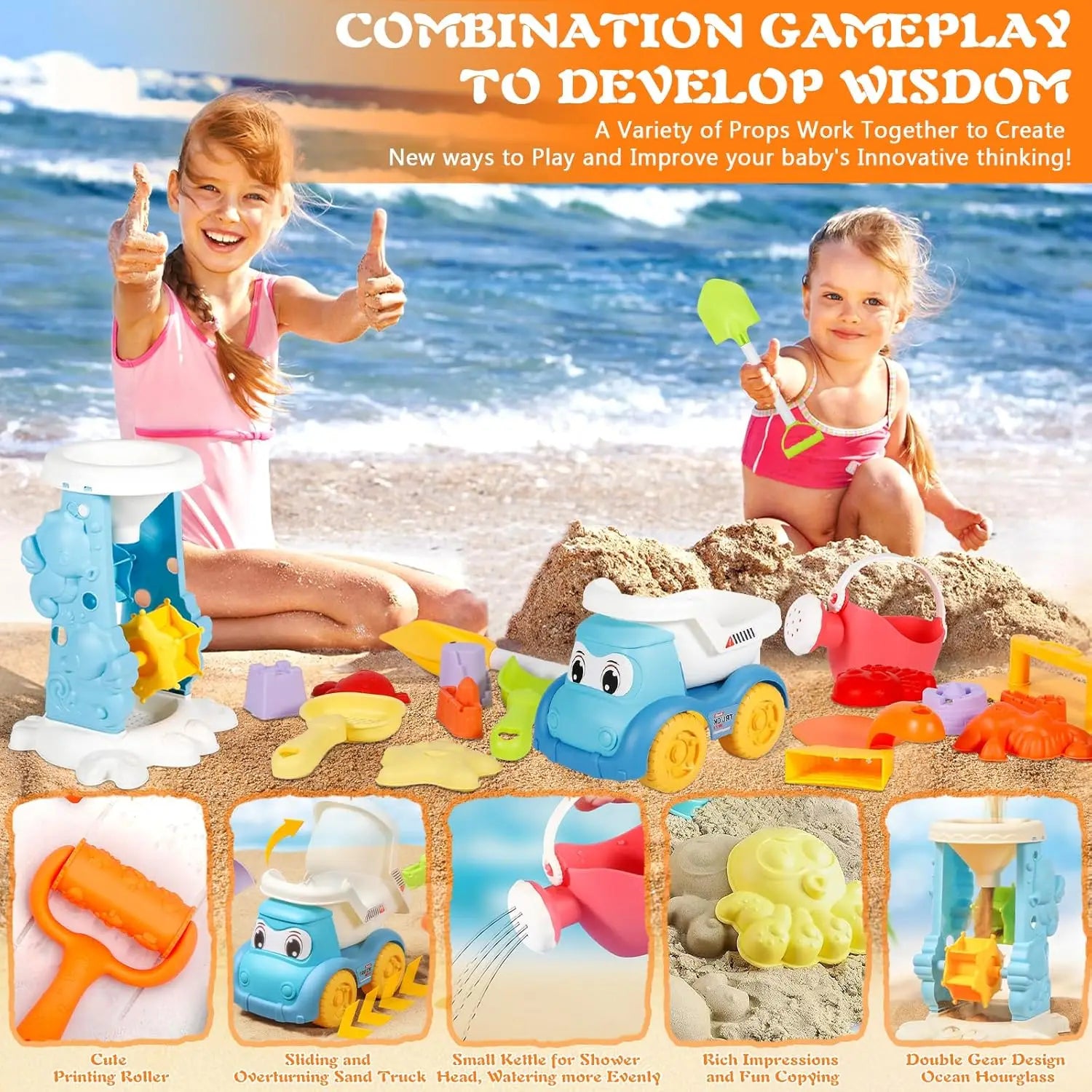 Beach Toys for Kids Sand Toys Set with Sand Bucket Shovel Rake for Beach Sandbox Toys Summer Outdoor Gift Kit for Boys Girls