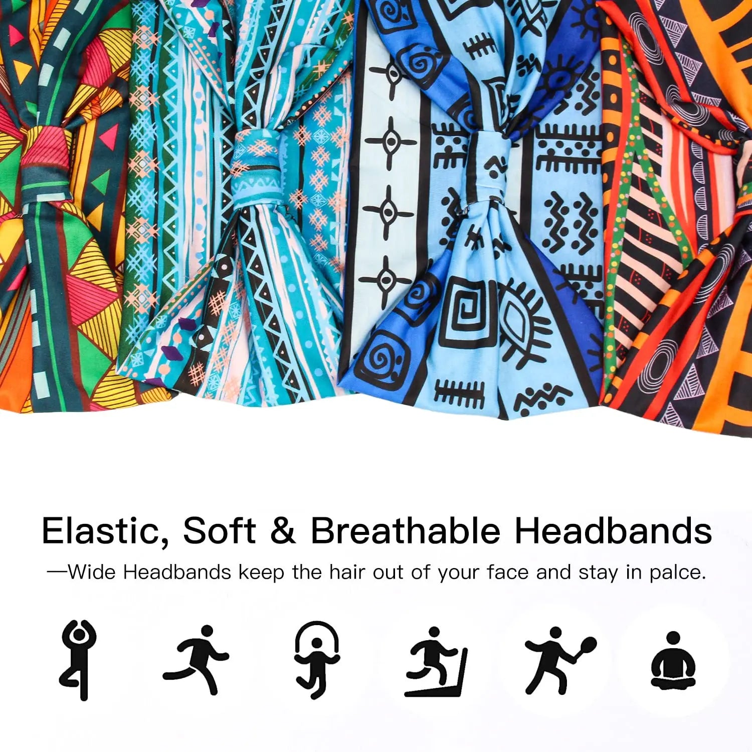 Boho African Headbands for Women Wide Cotton Turban Headwrap  Knot Elastic Hairbands Bandeau Sport Workout Yoga Hair Accessories