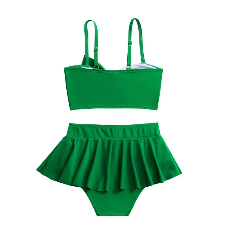 Girls Bow Bandeau Bikini Two Pieces Swimsuit Kids Ruffle Skirt Children's Swimwear 5-14 Years Teenager Bathing Suit Beach Wear