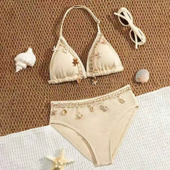 2026 Solid Girls Swimsuit Halter Triangle Bikinis Kids Swimwear Female Children's Bathers Bathing Swimming Swim Suit 8-12Y