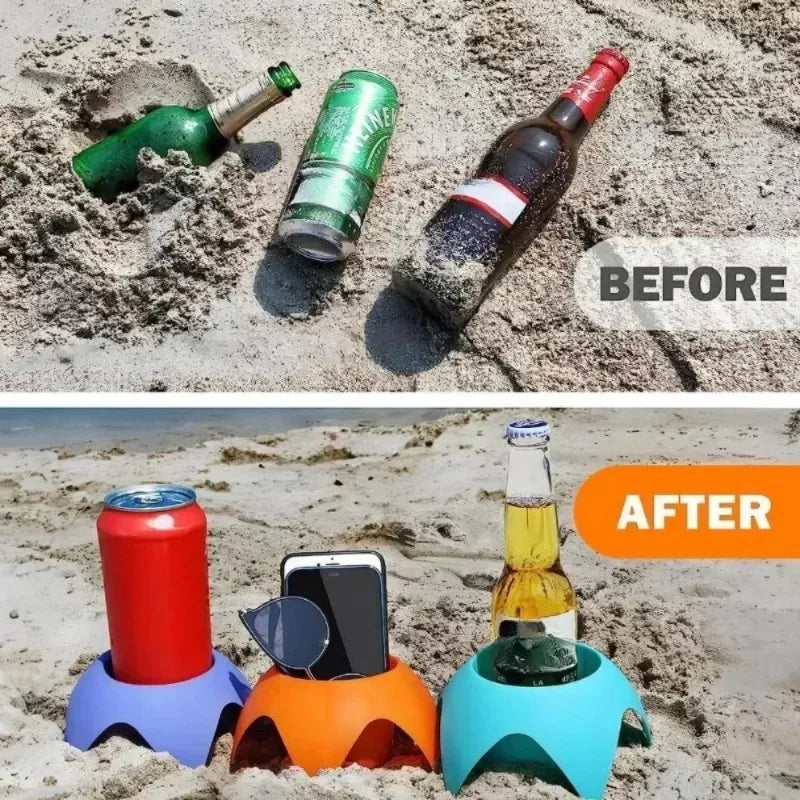 Sands-Free Beach Cup Holder - Foldable & Stackable Portable Drink Stand for Camping/Travel/Outdoor,  Capacity & Multi-Functional