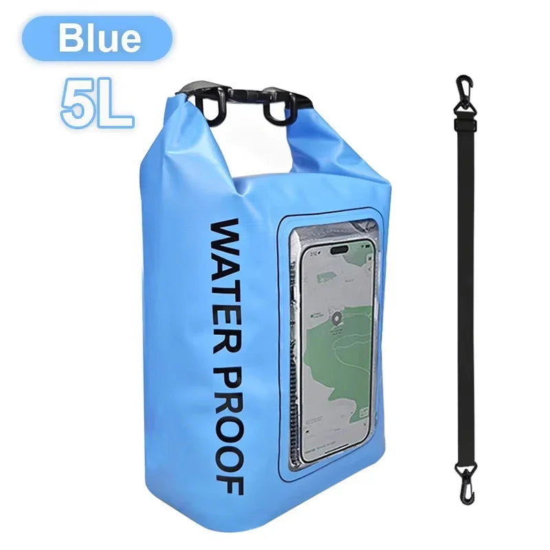 2L/5L Waterproof Dry Bag Touch Screen Swimming Waterproof PVC Bag Rafting Floating Outdoor Sport Bag Surfboard Kayak Storage Bag