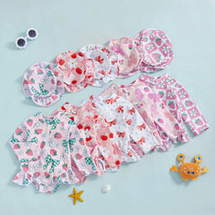 Summer Baby Girls Beacwear Princess Toddler Infant Rash Guard Swimsuits with Hat Floral Print Zip Up Children Girls Swimwears