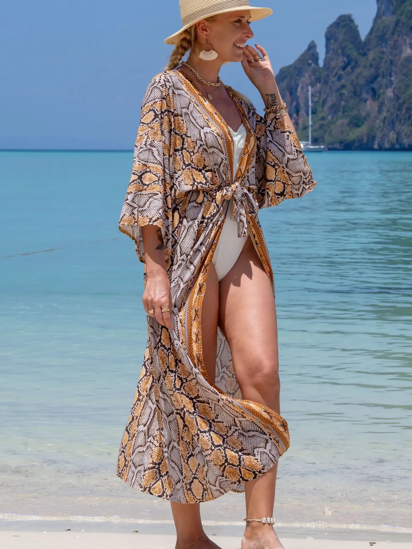 Swimsuit Cover Up Printed Kimono for Sea Boho Coverup Long Luxury Beach Outings Belted Swimwear Cape Holiday Bathing Suits Sales