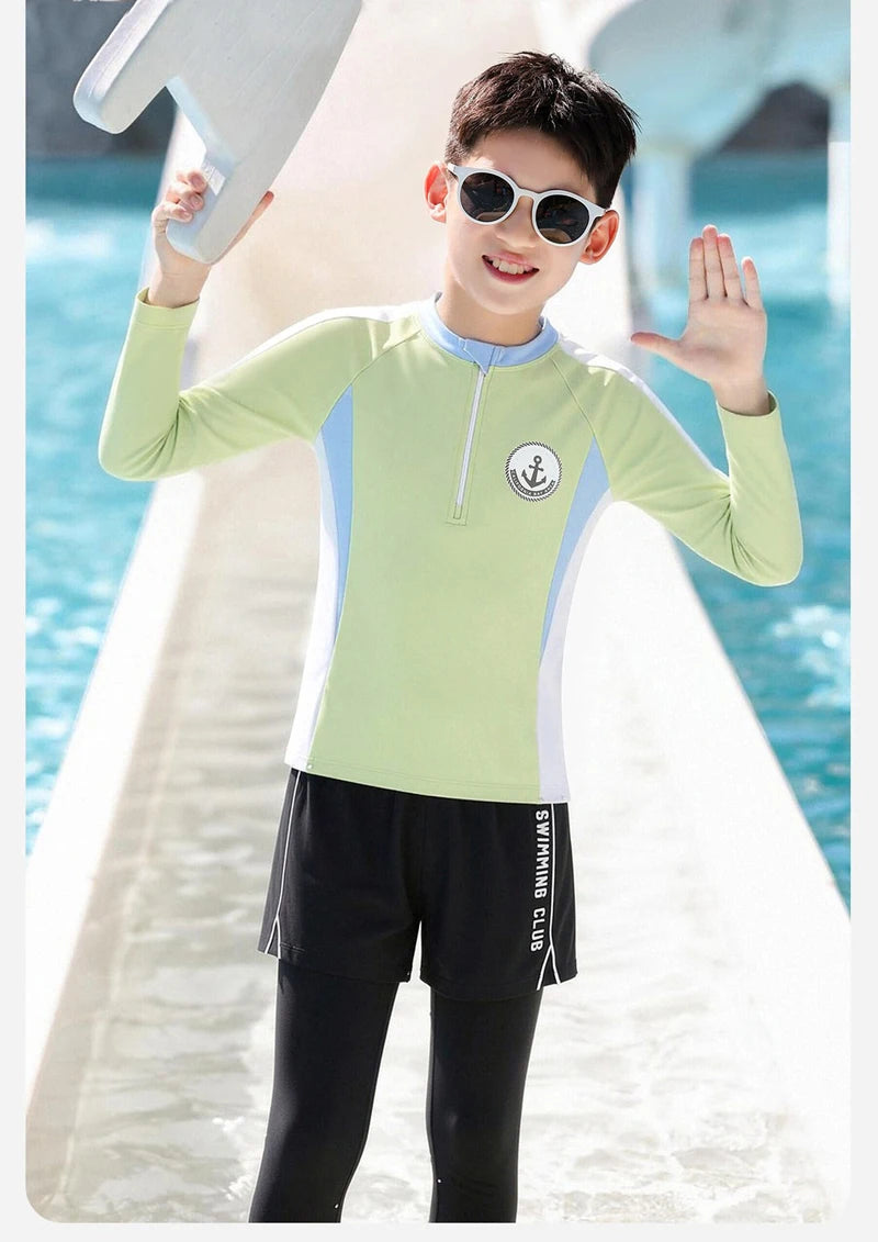Full Body Boys Swimwear Sun Protection Kids Swimsuit Two Piece Children Long Sleeve Bathing Suit Summer Swimming Pool Clothes