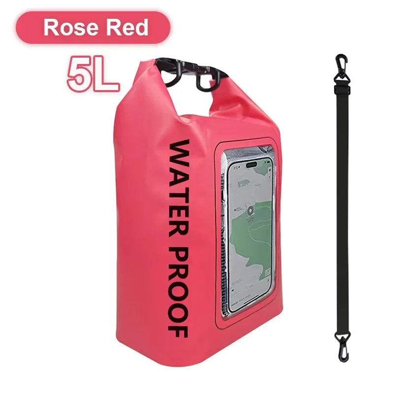 2L/5L Waterproof Dry Bag Touch Screen Swimming Waterproof PVC Bag Rafting Floating Outdoor Sport Bag Surfboard Kayak Storage Bag