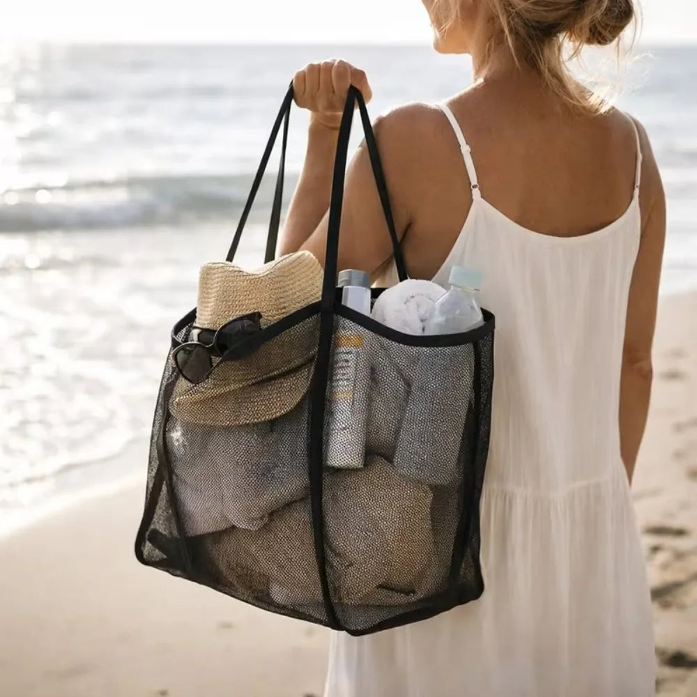 Mesh Tote Bag for Beach Swimming Storage Organizer Summer Foldable Beach Bag Toy Storage Clothes Organizer Bathroom Packaging