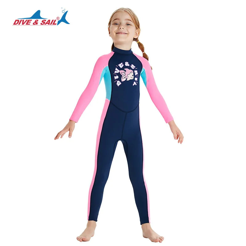 Kid's Full Body Swimwear Boys&Girls One Piece Swimsuit Long-Sleeve Water Sports Rash Guard UPF 50+ Sunsuit Sets 2-8Y