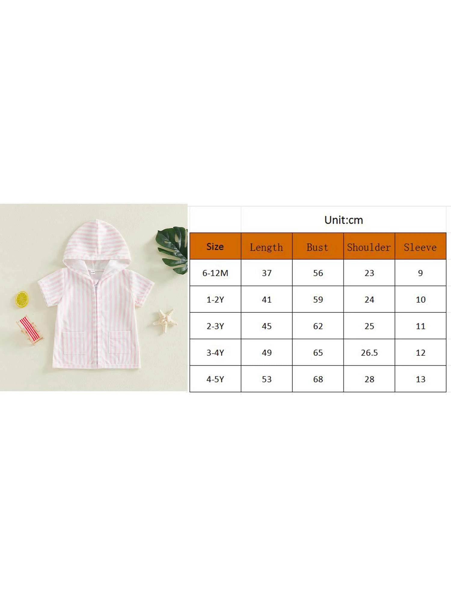0-5Y Girls Swimwear Cover-ups Short Sleeve Zip Up Hooded Striped Bathing Suit Cover Up for Kids Pool Beach Robe 2026 New