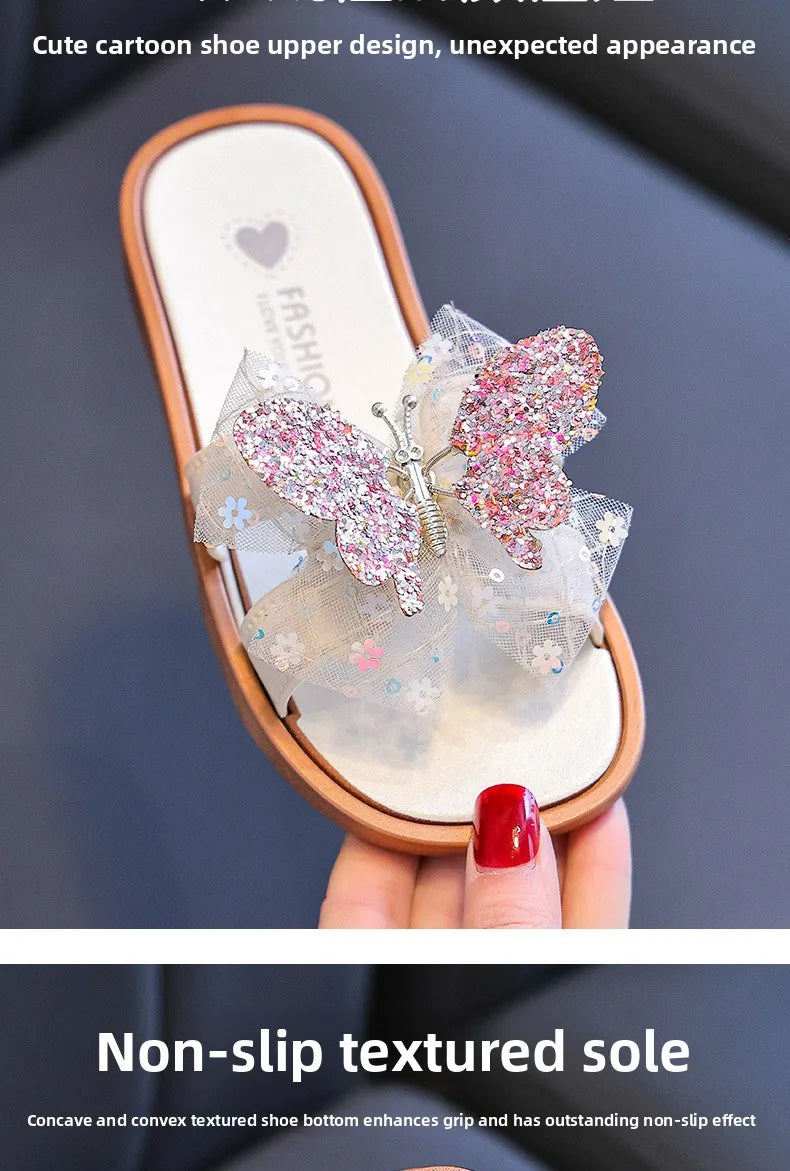 2026 Children's Summer Butterfly Knot Beach Sandals Plastic Slip-On Home Slippers Anti-Slip Beachwear Girls Flip Flops