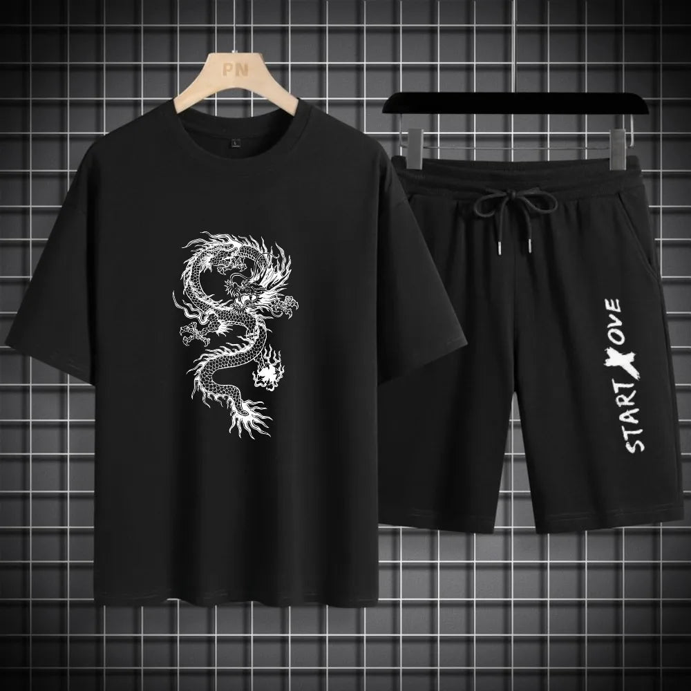 2025 Summer Thin casual Men set Manga Graffiti Tees T-shirt+shorts 2-piece Comfortable and breathable men Top Print Tshirts sets