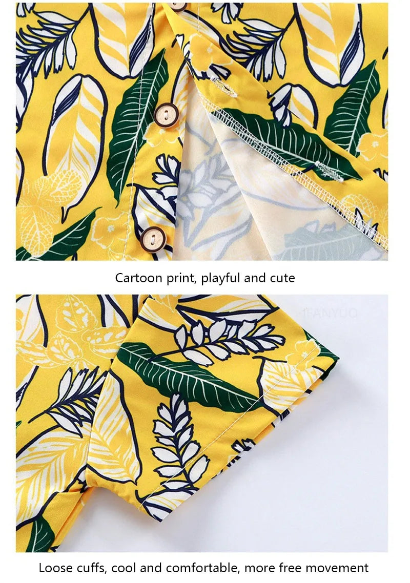 Summer Children Beach Shirt Set Boys Girls Baby Loose Printed Shirts Fashion Vacation Style Kid Short Sleeve+short Pants Outfits