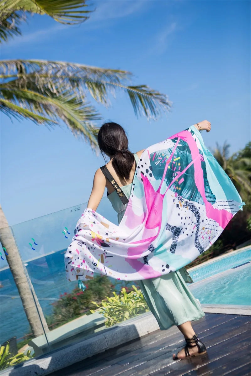 Fashions 90x180cm Twill Cotton Pareo Beach Cover-Ups Women Large Beach Dress Bikini Bathing Swimwear Cover Up Sarong Wrap Scarf