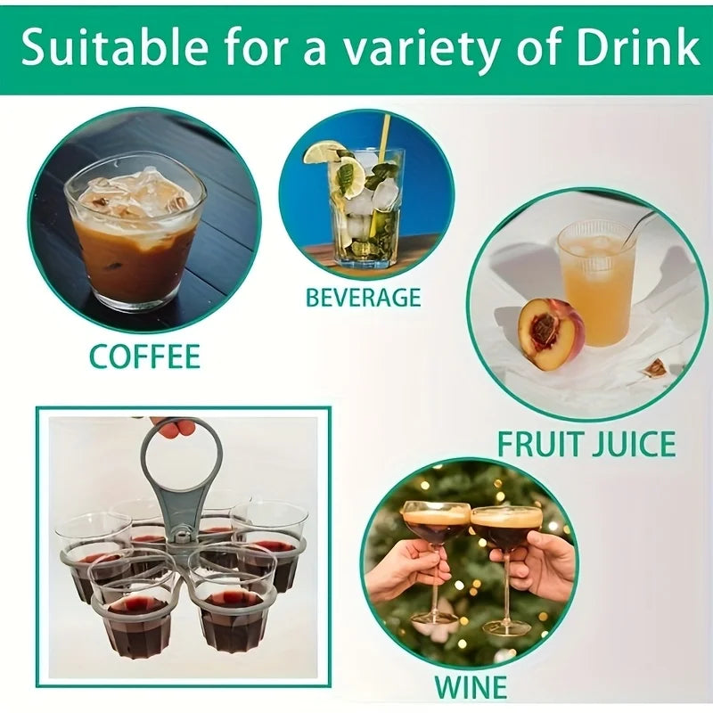 1/2pcs 6-Slot Portable Drink Holder Folding Beverage Tray with Handle Pocket-Sized for Outdoor Picnics Party Reusable Cup Holder