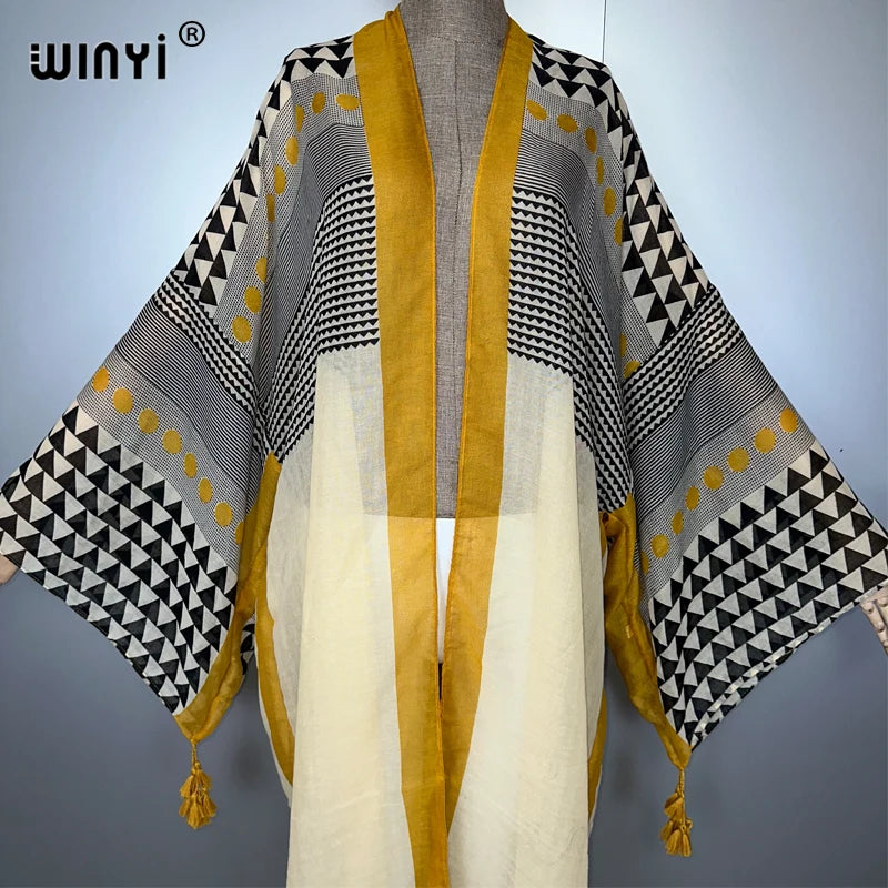 WINYI Africa new summer kimono maxi dress beach cover up Cardigan abaya muslim woman coat boho kaftan beach outfits kaftan