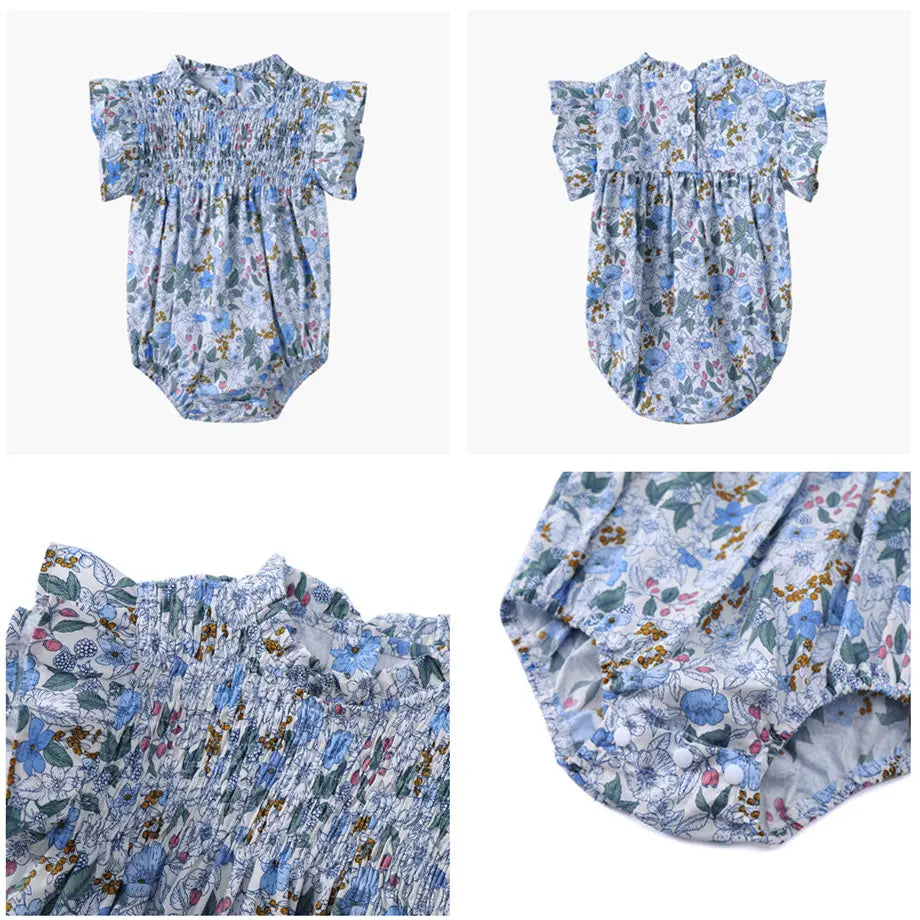 Clearance AS 2024 Summer Blue Shabbos collection sister brother matching clothing 100% cotton floral and knitted kids clothes