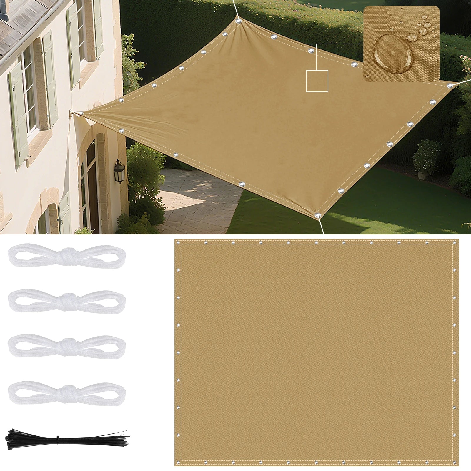 5x4m 4x3m 3x3m 3x2m Waterproof Tarp Tent Large Camping Awning Sun Shade Shelter Garden Patio Canopy Outdoor Beach Shade Hiking ﻿