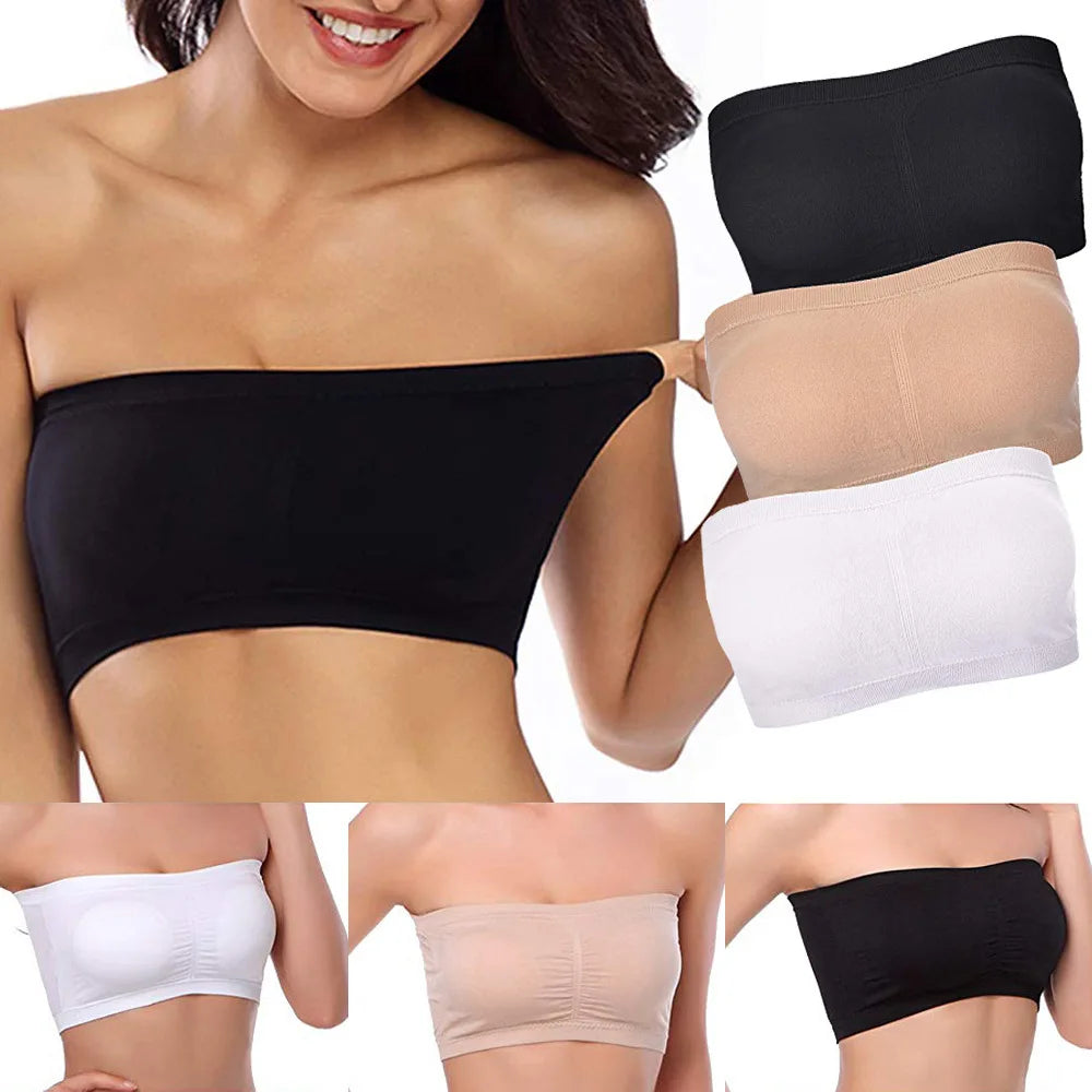 1pcs Women's Bra Plus Size Strapless Bra Thin Removable Chest Cushion Top Stretchy Seamless Invisible Bra S-6XL