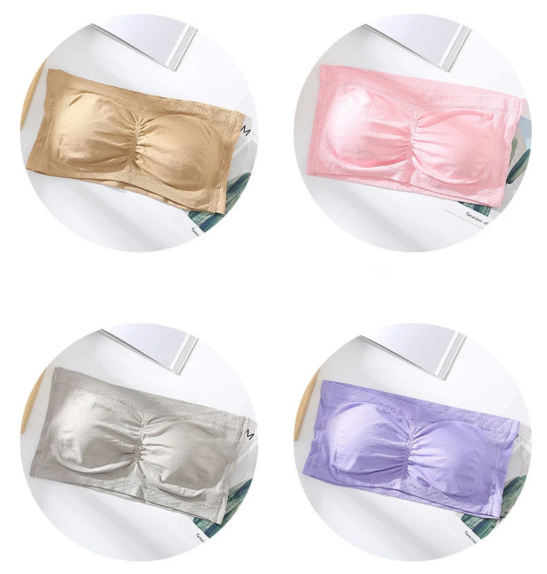 1pcs Women's Bra Plus Size Strapless Bra Thin Removable Chest Cushion Top Stretchy Seamless Invisible Bra S-6XL